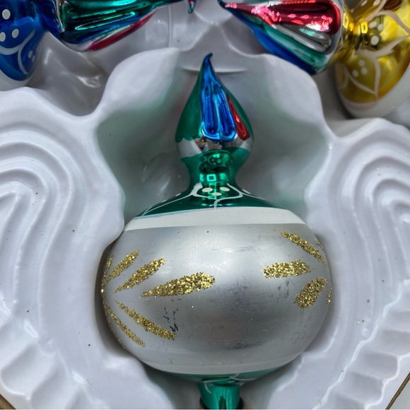 Designer Bradford 4 Glass Christmas Ornaments Spinning Tops Vintage Hand Painted - Picture 4 of 9